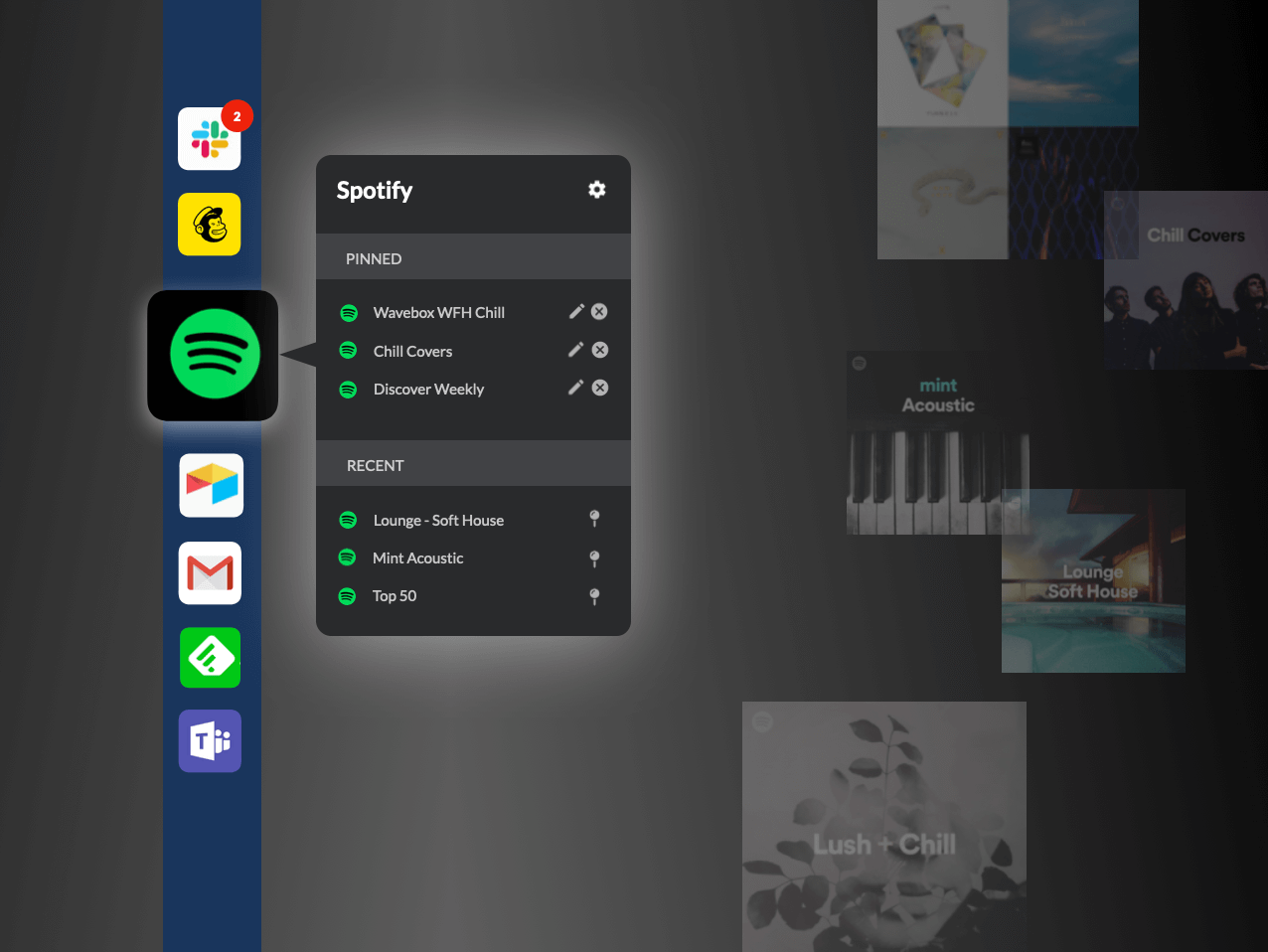 Pin & play your favorite Spotify music.
